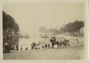 France Paris L'abreuvoir à chevaux, le pont Marie et l'île Saint-Louis Ancienne Photo Studio 1905