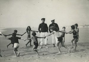 France Children playing on a beach Old Studio Photo 1930