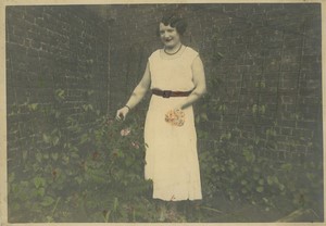 France Woman in her walled garden Old hand Colored Studio Photo 1930