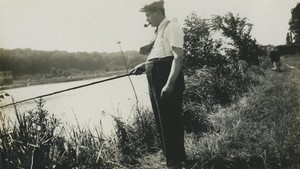 France Fisherman Smoking Pipe Fishing River side Old Snapshot Photo 1935
