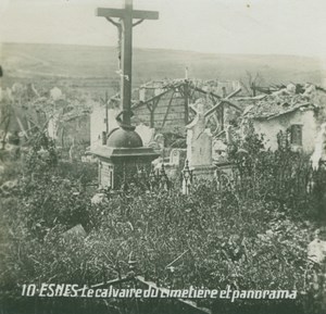 France WWI Esnes Cemetery Calvary Ruins Destruction old SIP Photo 1914-1918