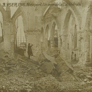 Belgium WWI Yser Nieuwpoort Cathedral Ruins Destruction old SIP Photo 1916