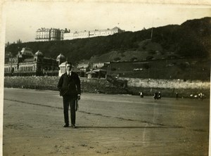 North Yorkshire Scarborough Man on the Beach Seaside old Amateur Photo 1900