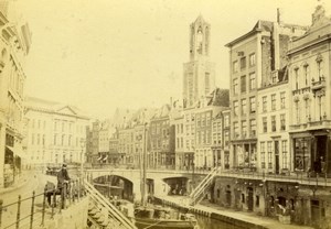 Netherlands Utrecht Oude Gracht Canal Street Scene old Albumen Photo 1890