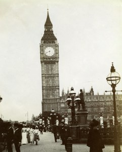 UK London Westminster Big Ben Clock Tower Animated Old Snapshot photo 1900