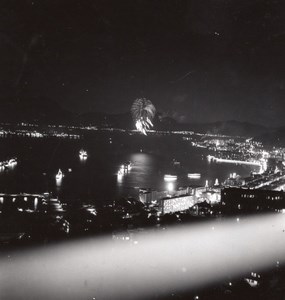 USA? Unidentified City Fireworks over Seaside Bay River Old Snapshot Photos 1940