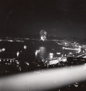 USA? Unidentified City Fireworks over Seaside Bay River Old Snapshot Photos 1940