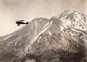 USA Military Aviation US Navy? Biplane in Flight Mountains Old Photo 1920's