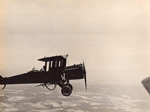 USA Military Aviation US Navy Biplane in Flight Man on Wing Old Photo 1920's