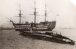 Portsmouth HMS Victory towed to Dockyards for Overhauling Old Photo 1922