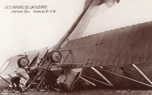 France WWI Aviation Biplane Farman F.50 Crash Old Noyer RPPC Photo 1918