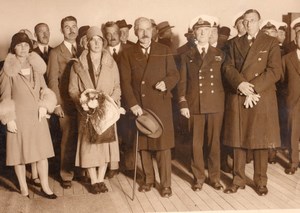 British Statesman Ramsay MacDonald Group on a Ship Old Photo 1930