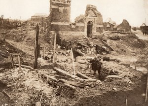 France WWI Western Front Village in Ruins Old Photo 1914-1918