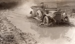 France WWI British Western Front Military Car Muddy Road Old Photo 1914-1918