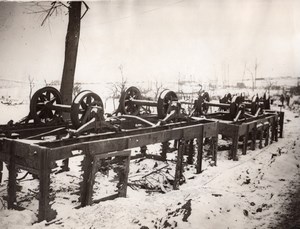 France WWI British Western Front Wrecked Railway Trucks Old Photo 1914-1918