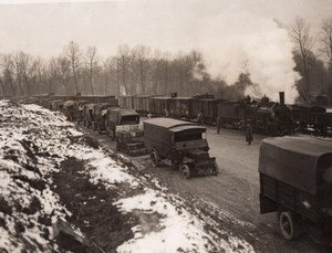 France WWI British Western Front Supply Steam Train & Trucks Old Photo 1914-1918