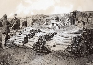 France WWI British Troops Western Front Piles of Shells Old Photo 1914-1918