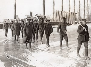 France WWI Western Front Duckboards & Frozen Canal Old Photo 1914-1918