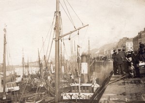 France Boulogne-sur-Mer Harbour Boats Busy scene Old amateur Photo 1920