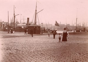 France Boulogne-sur-Mer Harbour Boats British Flag Old amateur Photo 1920