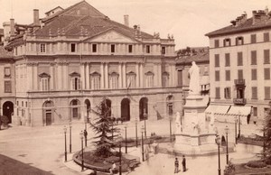 Italy Milano Piazza del Teatro Theatre Leonardo Da Vinci Statue Old Photo 1890