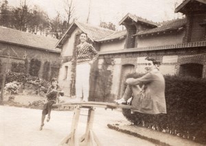 France Couple Seesaw French Countryside House 2 Old amateur Snapshot Photos 1920
