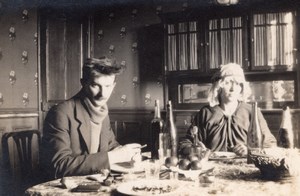 France Meal Time French Couple at Dinner Table Old amateur Snapshot Photo 1920