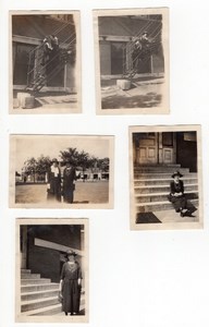 USA 2 Women Friends Posing Fun Stairs 5 Old amateur Snapshot Photos 1920