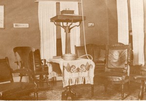 USA House Interior Sitting Room Chairs Lamp Table Old amateur RPPC Photo 1920