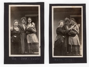 USA 3 Women Friends Posing Engagement Ring? 2 Old amateur Snapshot Photos 1920