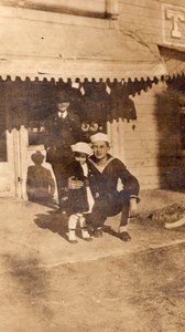 USA US Navy Marine & Little Girl Sailor Idaho? Old amateur RPPC Photo 1920