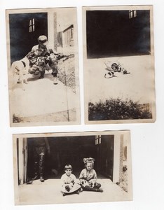 USA Dog & Cute Puppies Children Portraits 3 Old amateur Snapshot Photos 1920