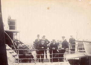 East Sussex Hastings Group on a Boat Bridge Old amateur Photo 1900