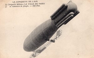 France Aviation Surcouf Military Dirigible Ville de Paris Old Postcard 1906