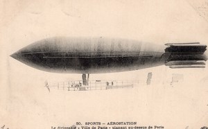 France Aviation Surcouf Military Dirigible Ville de Paris Old Postcard 1906