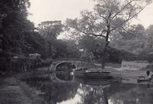 British Countryside Stone Bridge Canal Boats Old Photo 1900