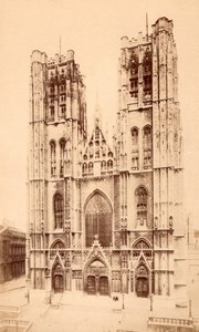 Cathedral of St. Michael and St. Gudula Brussels architecture Old Photo 1890