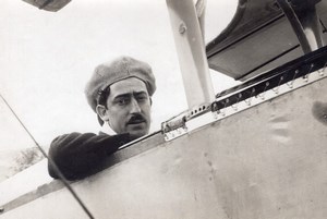 France Aviation Aviator Portrait in Airplane Sad Look Old Photo 1910's