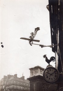 Paris Watchmaker Shop Sign Rooster & Bleriot Airplane Old Photo 1910