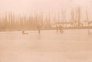 France Angouleme? Winter Scene Ice Skating on Frozen Lake Old Photo Billard 1893