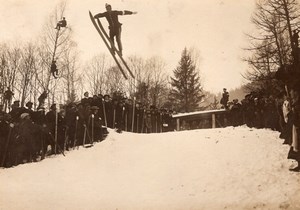 France Chamonix Competition Ski Jumping Winter Crowd old Photo 1907