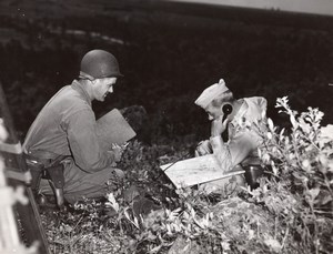 General Edward Sirois using Field Telephone & Map old Ervil Kennett Photo 1950