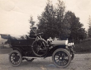 Driver Posing in his nice Automobile Convertible old amateur Photo 1910's