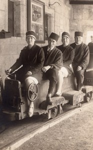 Group on Miniature Train Carriage Railway old Photo Postcard RPPC 1910's