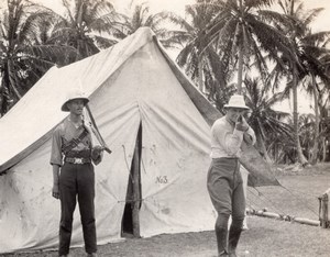 Jamaica ? Hunter Pointing Rifle at Photographer Hunting old Photo 1920's