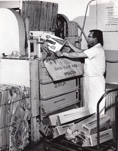 US Air Force Base Supermarket Warehouse Cardboard Bailing Machine Old Photo 1965