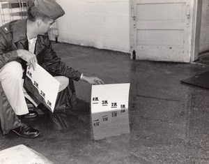 USA Soldier checking Flood depth near a Door old US Air Force Photo 1964