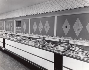 USA Scene at Air Force Base Supermarket Butcher Steaks Military Old Photo 1964