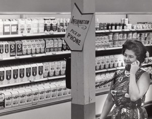 USA Scene at Air Force Base Supermarket Milk Aisle Military Old Photo 1965