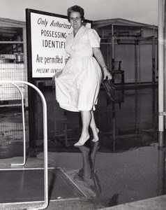 Orlando? US Air Force Base Floods Lady walking Bare feet old Photo 1962